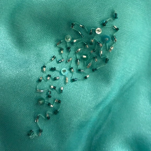 Turquoise Beaded Prom Dress - Picture 5 of 7